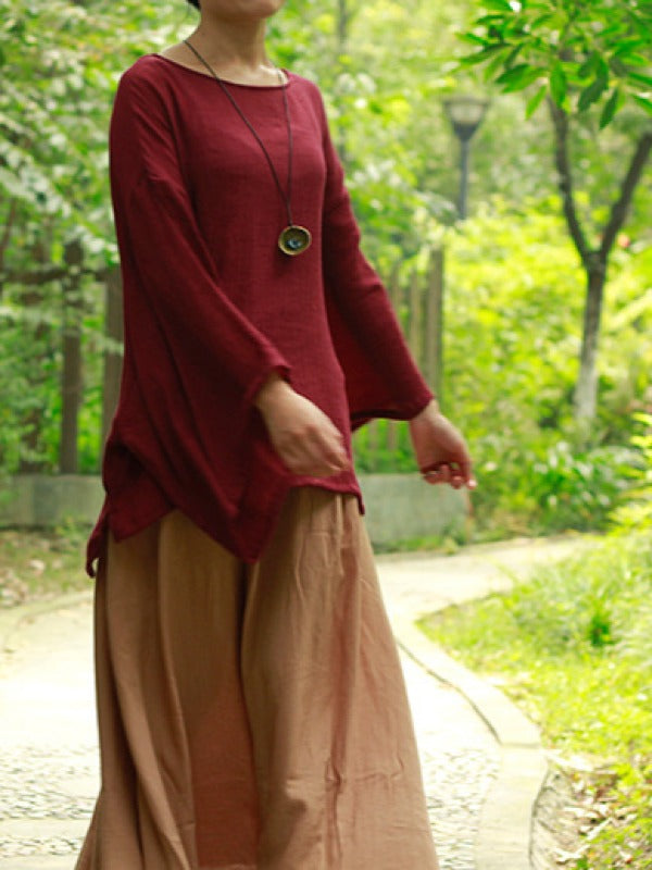 LOOSE SOLID COTTON VINTAGE BLOUSES