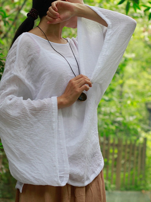 LOOSE SOLID COTTON VINTAGE BLOUSES