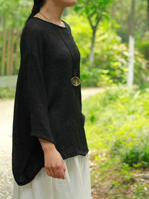 LOOSE SOLID COTTON VINTAGE BLOUSES