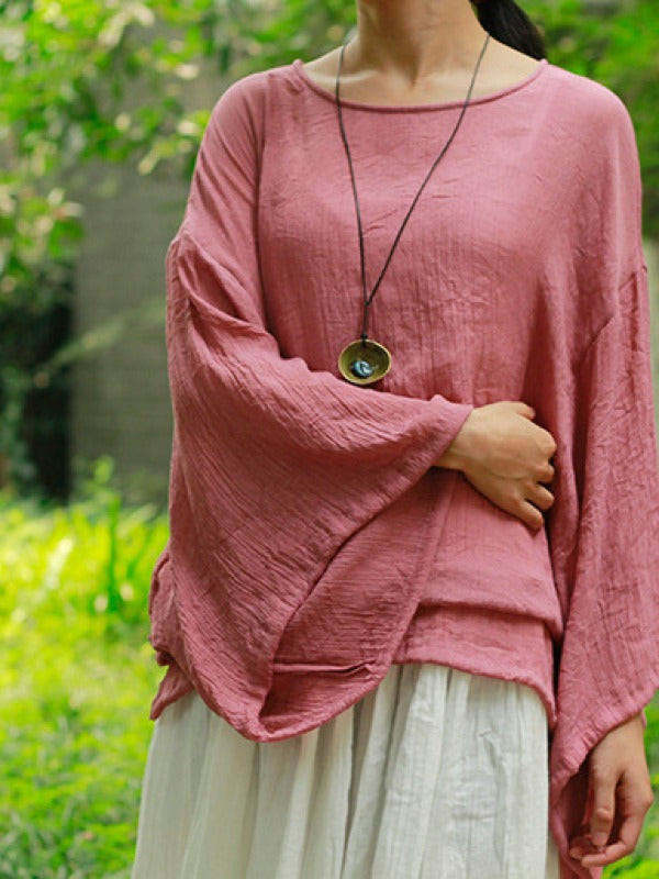 LOOSE SOLID COTTON VINTAGE BLOUSES