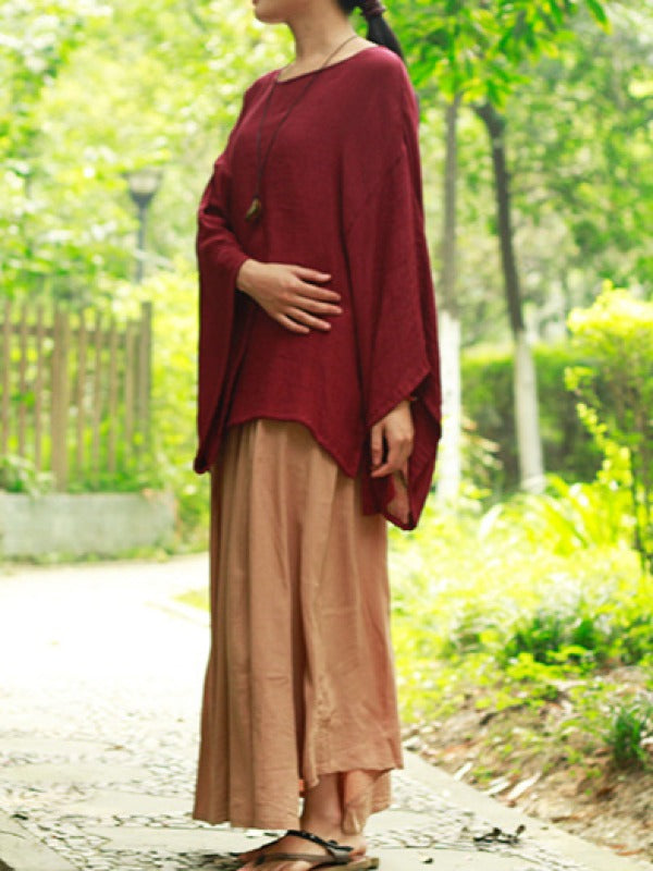 LOOSE SOLID COTTON VINTAGE BLOUSES