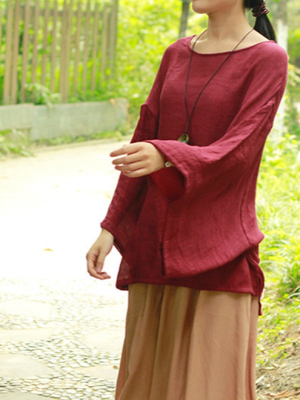 LOOSE SOLID COTTON VINTAGE BLOUSES