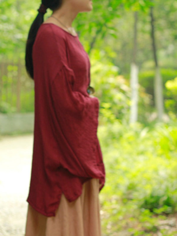 LOOSE SOLID COTTON VINTAGE BLOUSES