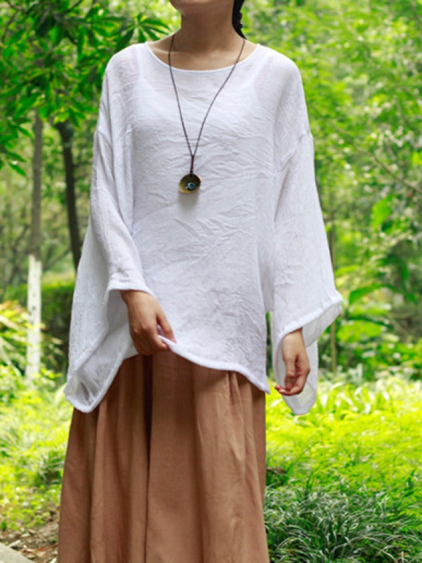 LOOSE SOLID COTTON VINTAGE BLOUSES