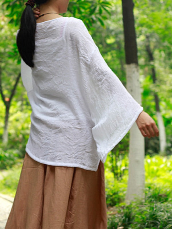 LOOSE SOLID COTTON VINTAGE BLOUSES