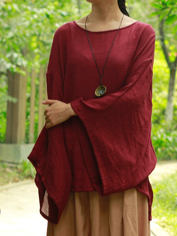 LOOSE SOLID COTTON VINTAGE BLOUSES