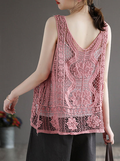 Stylish Solid Color Embroidered V-Neck Vest Tops