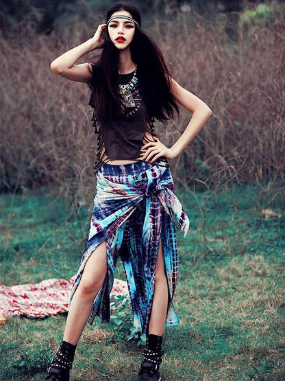 Retro Floral Printed Hollow T-shirt