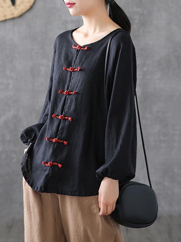 Artistic Retro Buckle Blouse Tops