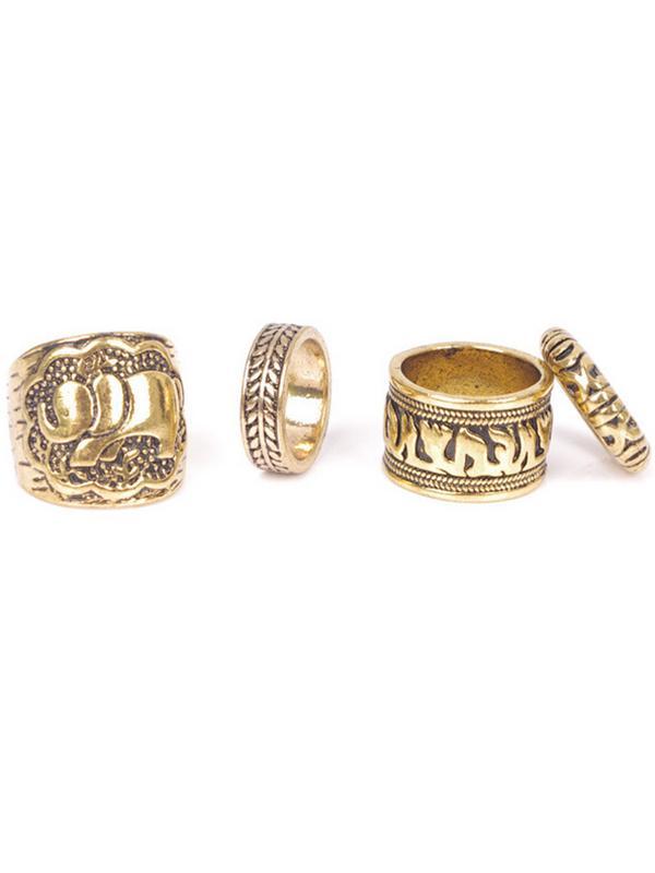 4PCS Vintage Elephant Carved Rings Accessories