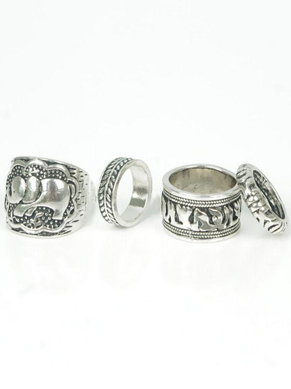 4PCS Vintage Elephant Carved Rings Accessories