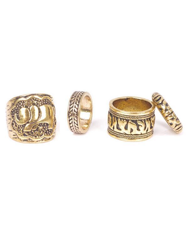 4PCS Vintage Elephant Carved Rings Accessories