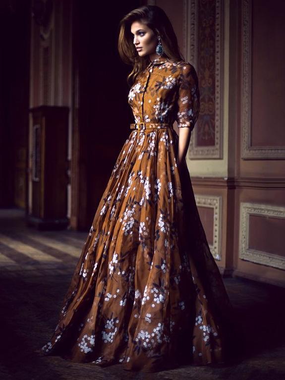 Printed Lapel Collar Belted Maxi Dress