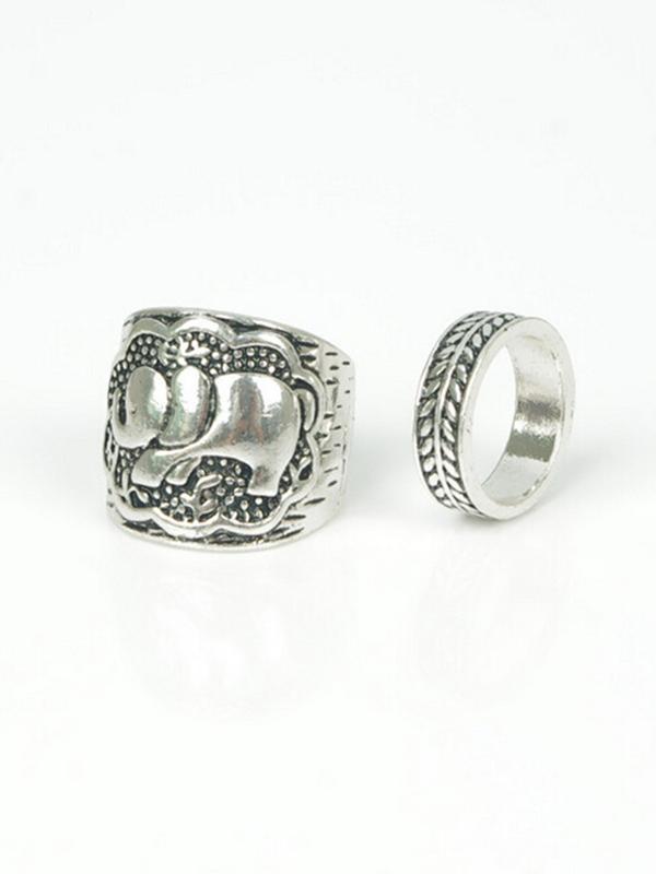 4PCS Vintage Elephant Carved Rings Accessories