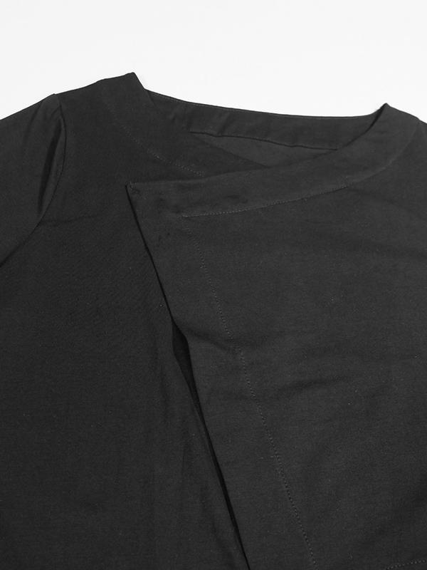 Simple Solid V-neck Asymmetric T-Shirt