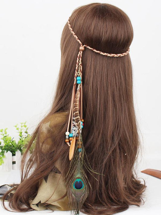 Gypsy Bohemia Peacock Feathers Beads Headwear Accessories