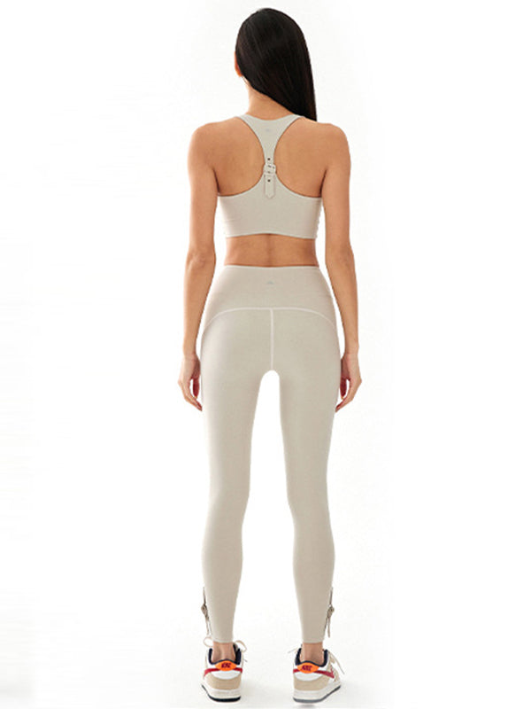 Simple Wrap U-Neck Tanks&Leggings Sports Suits