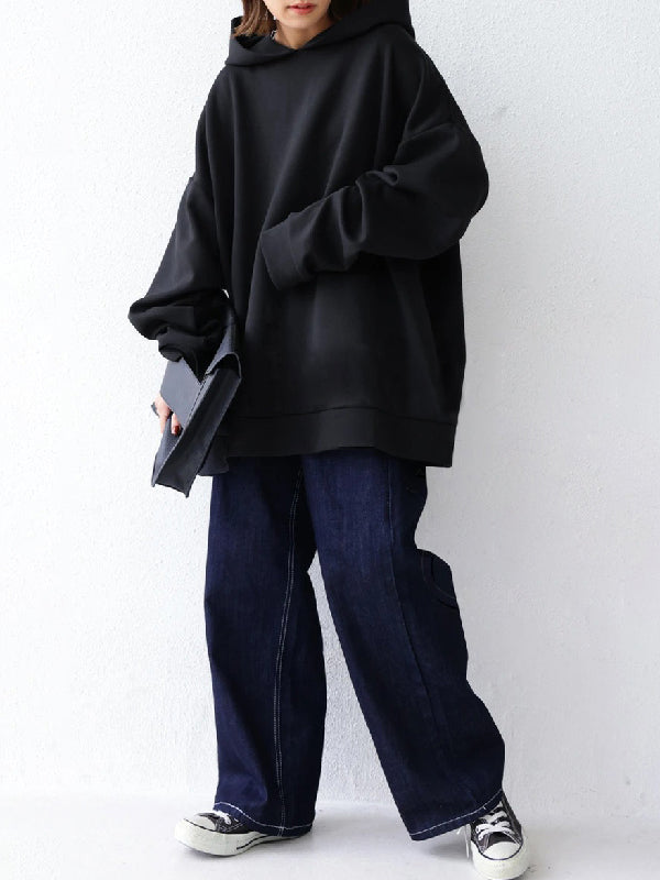 Urban Loose Solid Color Split-Back Long Sleeves Hoodies