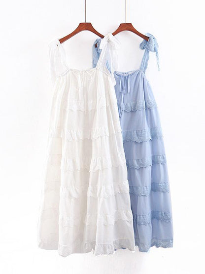 Ruffled A-line Spaghetti Neck Midi Dress