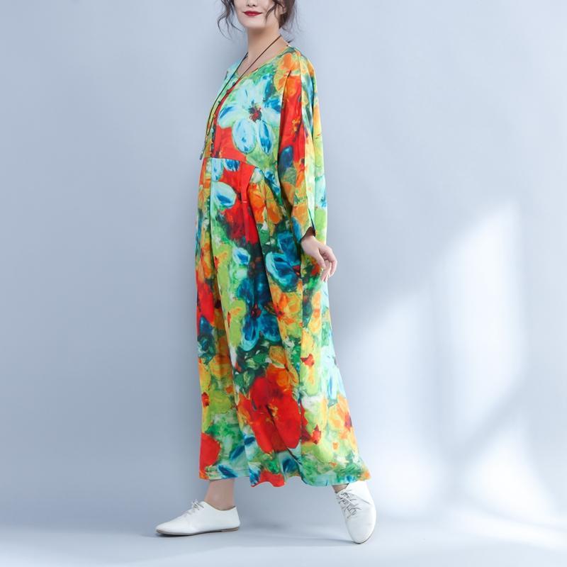 Colorful Printed Round Neck Long Sleeve Spring Dress