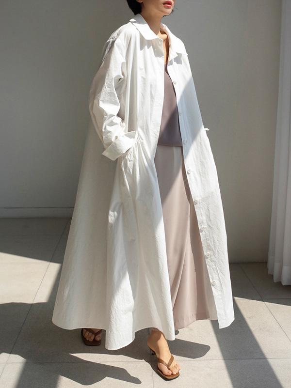 Urban White Lapel Long Shirt Dress