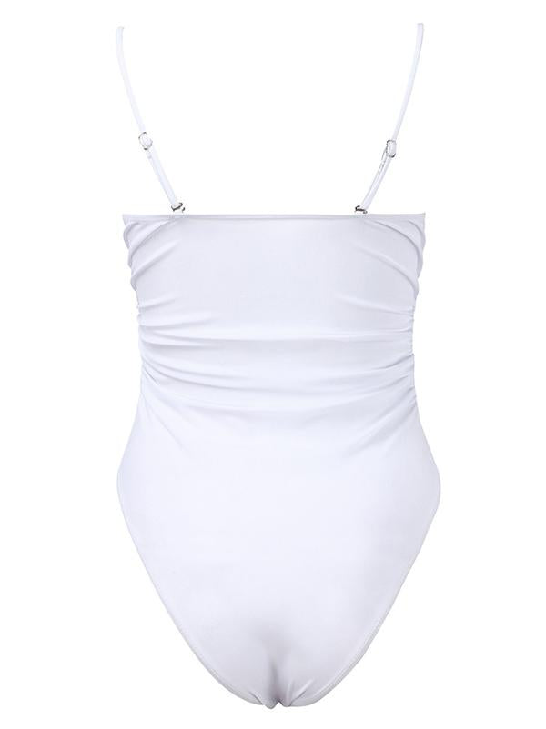 Gathered Spaghetti-Neck One-Piece Swimwear