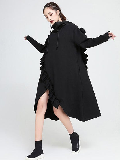 Loose Cropped Hooded Midi Dress