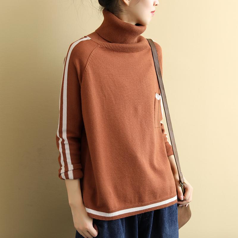 Buykud Striped Single Pocket Casual Comfortable Sweater
