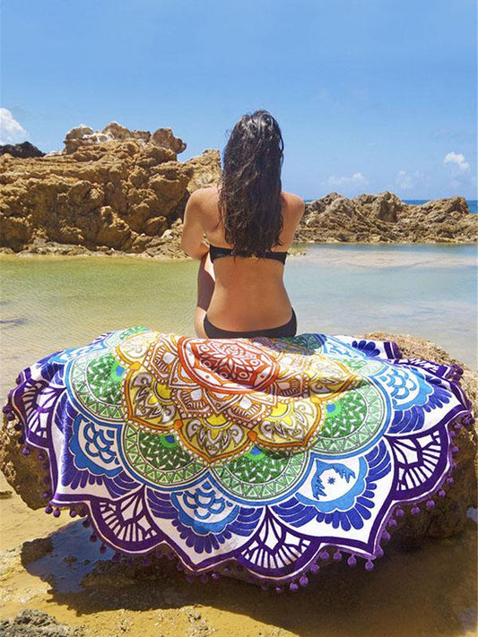 Polygonal Lotus Colorful Beach Mat