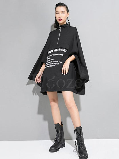 Loose Letter Printed Batwing Sleeves Cropped Cloak
