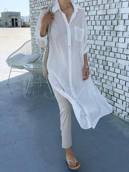 Loose Split-side Light White-shirt