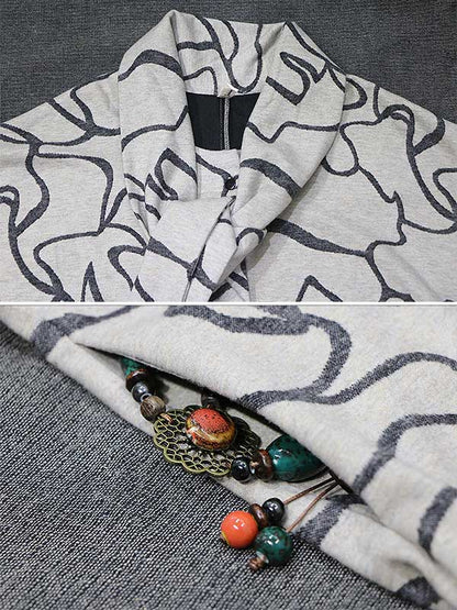 Artistic Retro Printed Split-Joint With Scarf Long Sleeves Sweater Outwear