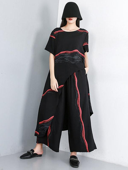 Original Printed T-Shirt + Asymmetric Wide Leg Pants Suit