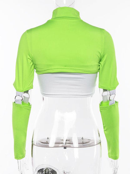 Solid Color High-neck Long Sleeve Yoga Tops