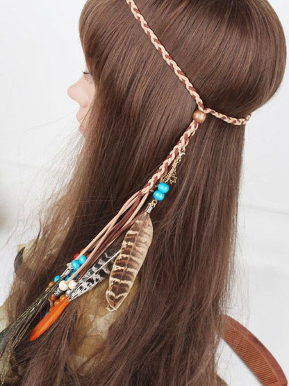 Gypsy Bohemia Peacock Feathers Beads Headwear Accessories