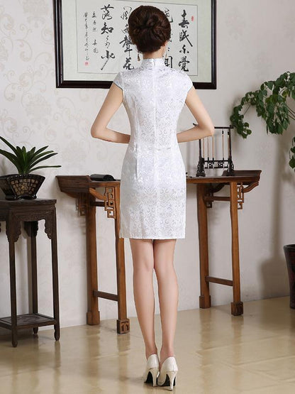 Chinese Traditional Short Sleeves Dress with Flower Print