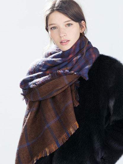 Fashion Double Sided Grid Cape Scarf