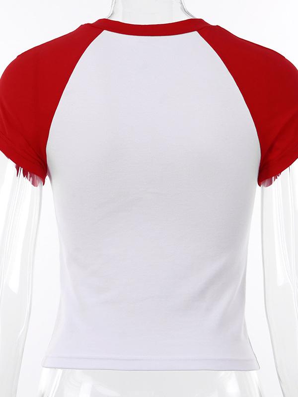 Contrast Color Printed Short Sleeves T-Shirts Tops