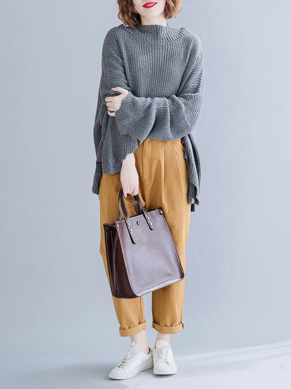 High-neck Cropped Batwing Sleeves Knitting Sweater