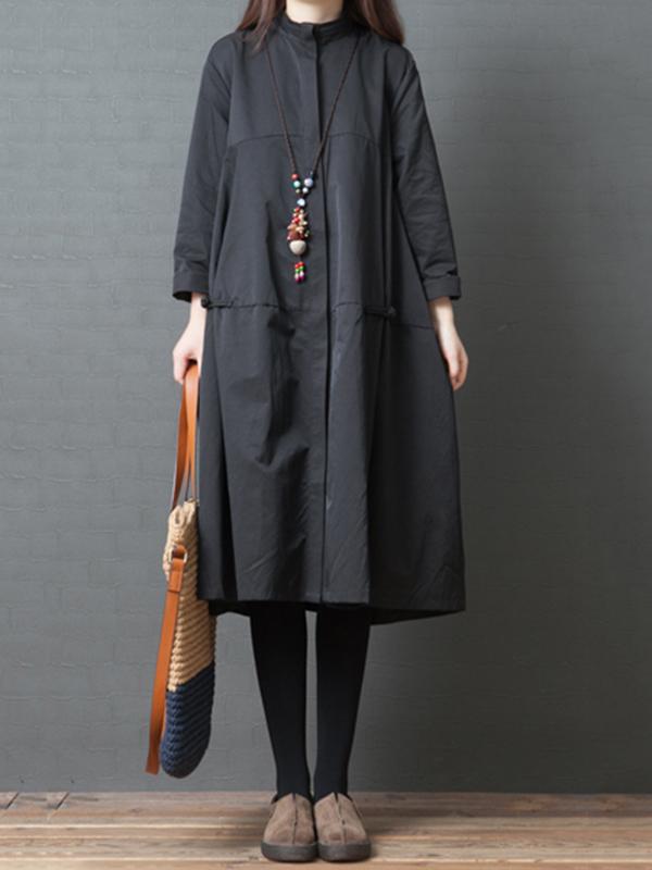 Plus Size Loose Solid Shirt Midi Dresses