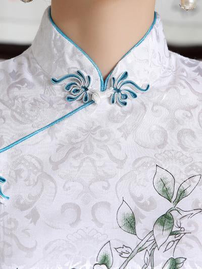 Chinese Traditional Short Sleeves Dress with Flower Print
