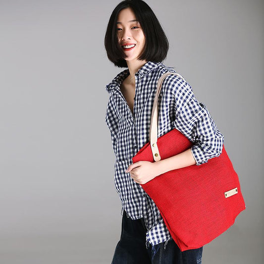 Canvas Female Big Bag Red Shoulder Bag