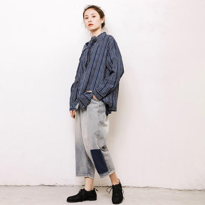 Contrast Color Frayed Casual Harem Pants