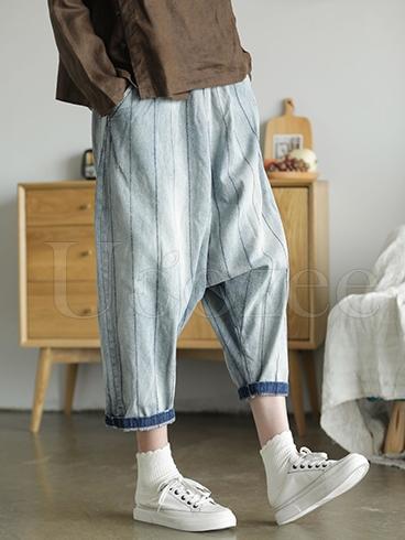 Retro Striped Wide-leg Jeans Pants