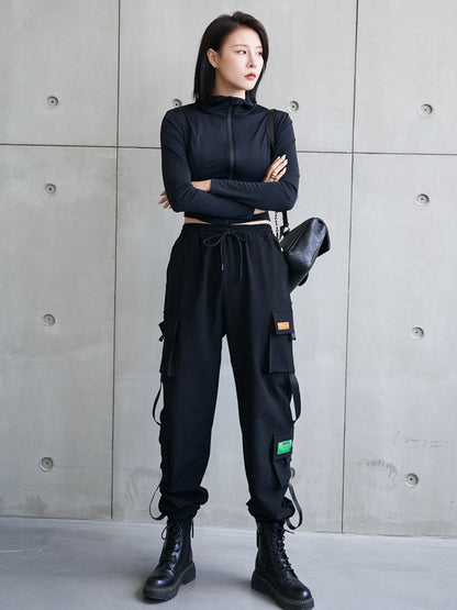 Cool Street Multi-Pocket High-Waist Elasticity Drawstring Pants