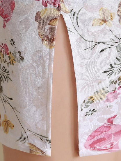 Traditional Chinese Short Dress with Floral Print