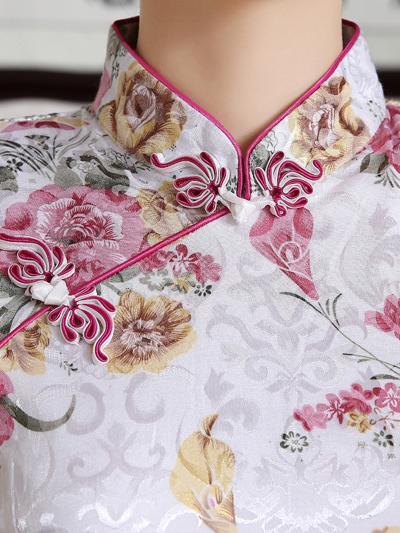 Traditional Chinese Short Dress with Floral Print