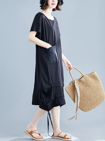 Summer Loose Solid Short Sleeves Dress