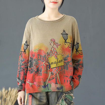 Buykud Simple Natural Comfortable Print Knitted Shirt