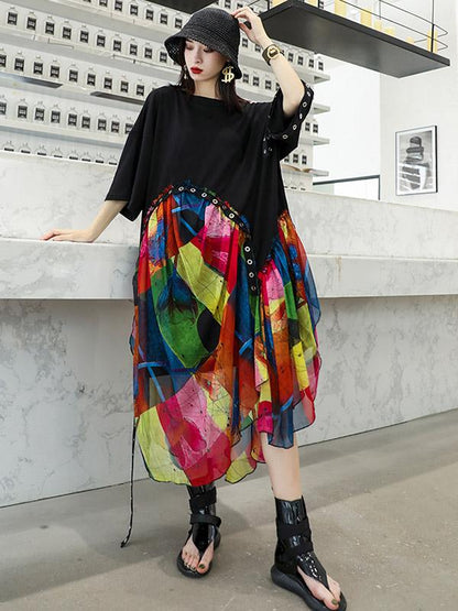 Summer Chiffon  Oversize Printed Split-joint Dress